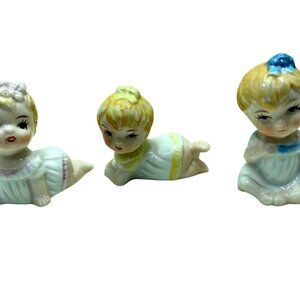 Vintage Ceramic Baby Figurines Set Of 3 Adorable Made In Taiwan